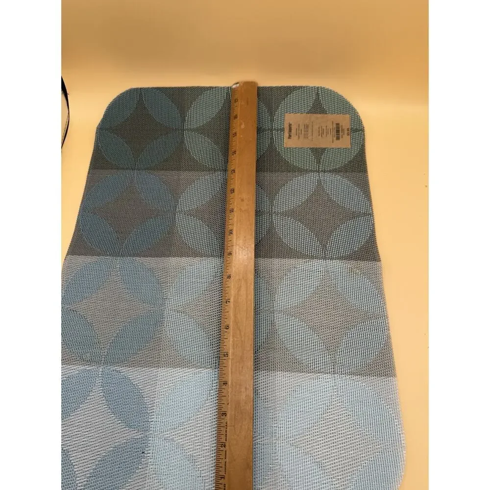 Set of 4 Pier 1 Blue Gray Woven Vinyl Placemats Geometric 13x18 New